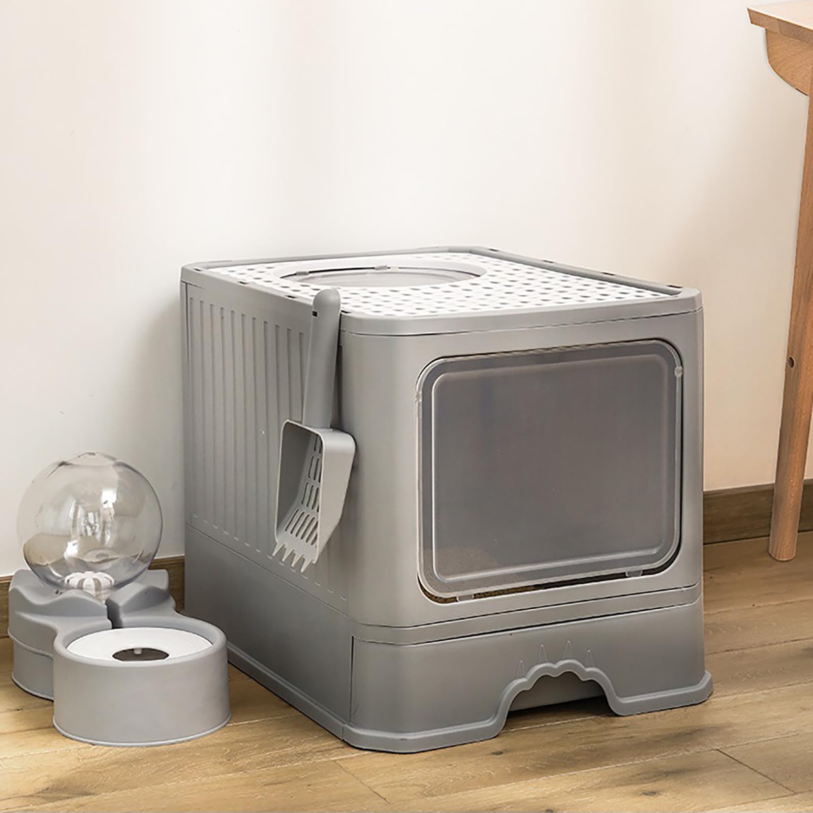 Arenero Plegable TXG Gris Oscuro con Cajón para Gato Grande hasta 12,5 kg