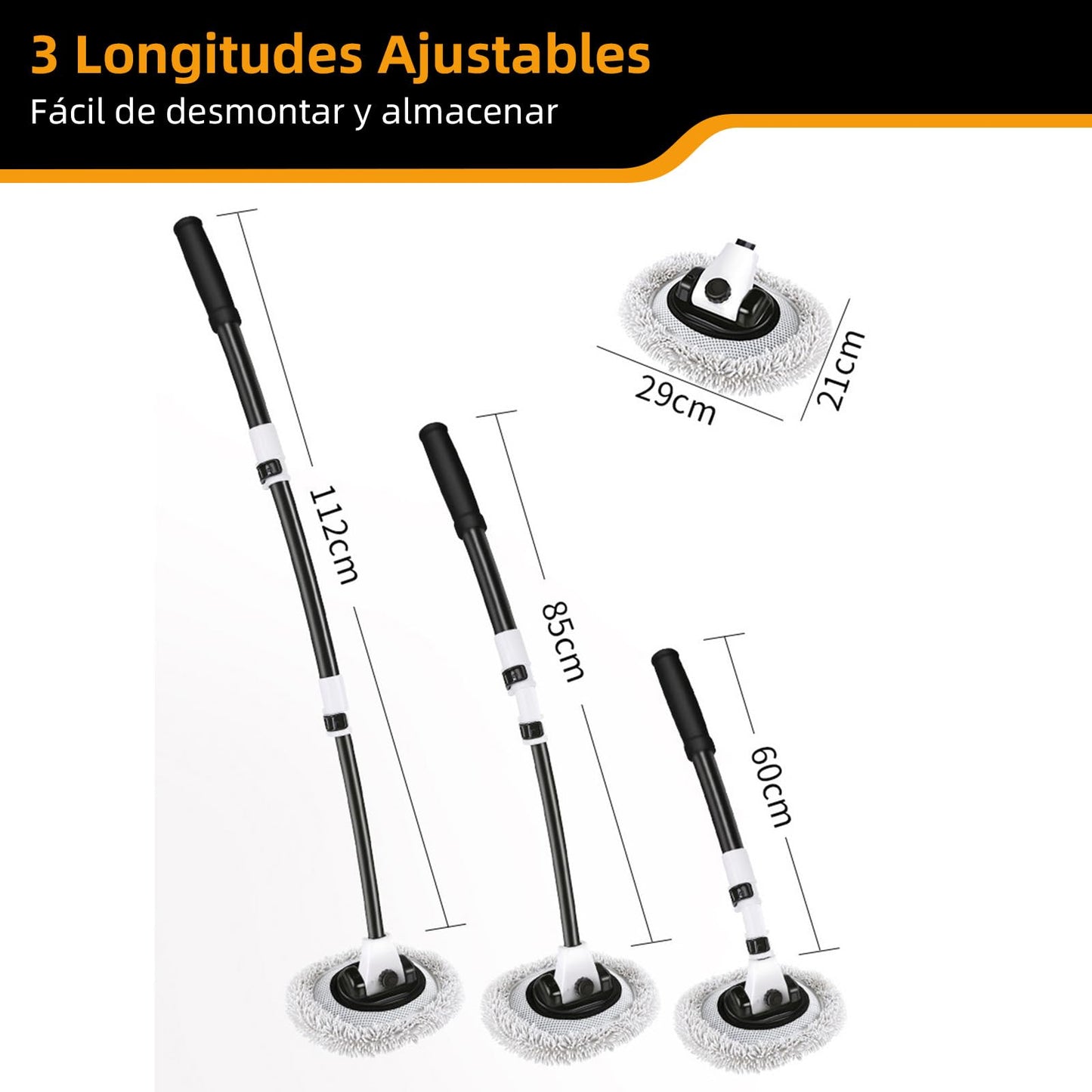 Cepillo para Lavar Carros ZQSQD con Mango Largo retráctil de 60 a 112 cm, Juego de 3 Cepillos para Auto