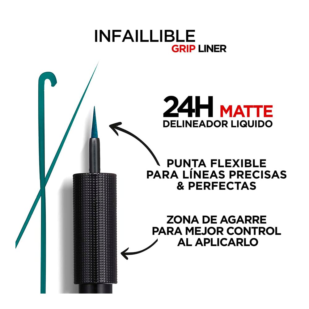 L'OREAL PARIS Delineador de Ojos, Infallible Liquid Matte, 04 Emeraude, 1, 11 grams