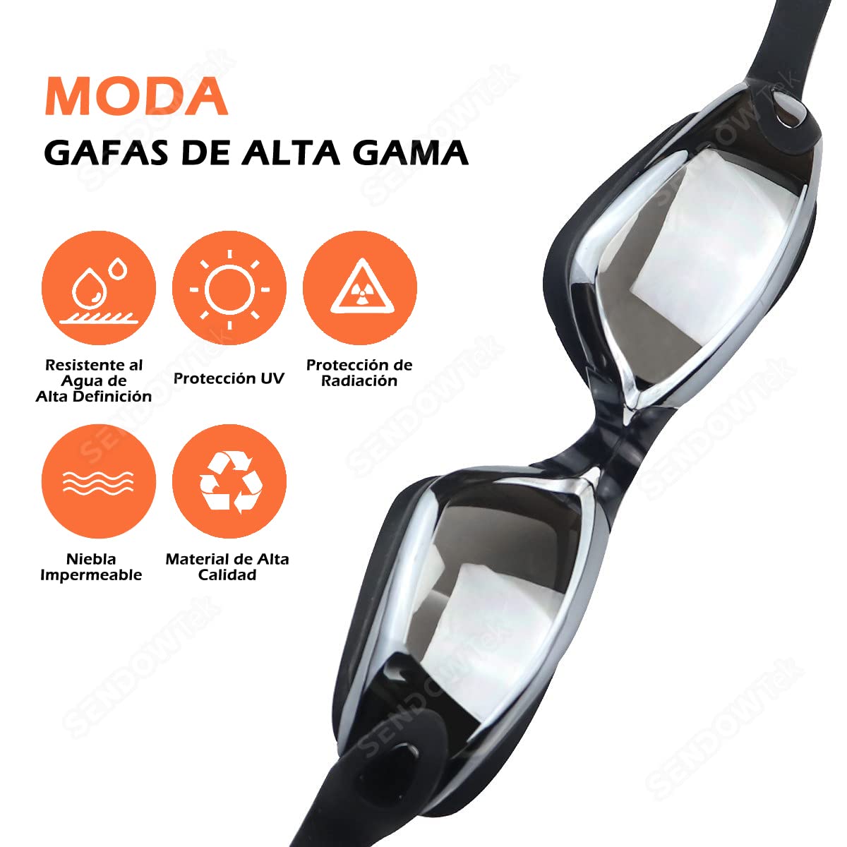Gafas de Natación Sendowtek UV 5 en 1 con Gorro, Auriculares y Bolsa para Hombres, Mujeres y Niños