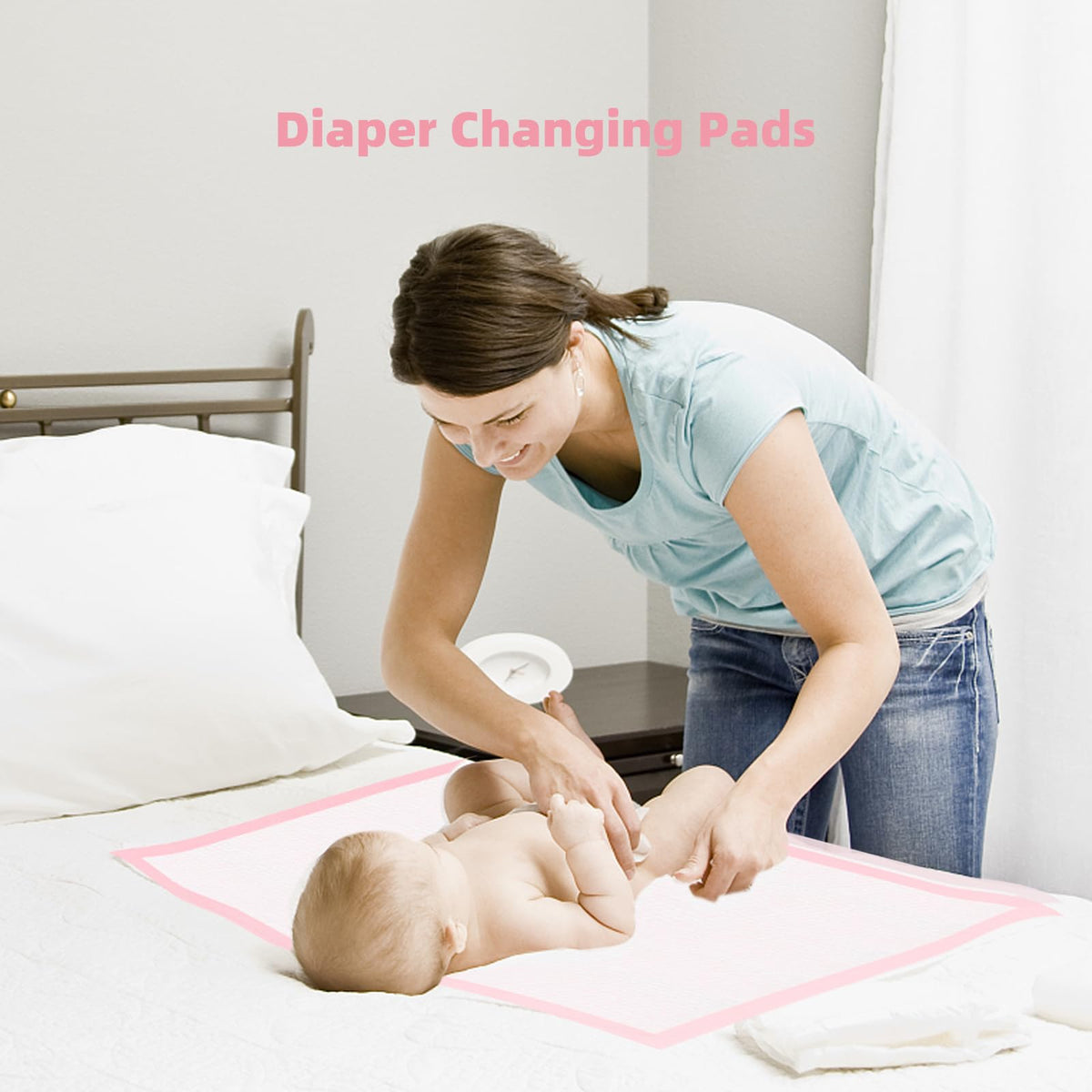 Nihao Honey Baby Disposable Changing Pad, 50 Count Incontinence Changing Pad with Breathable, Waterproof, Soft Non-Woven Fabric, and Leak Proof Quick Absorb（18x24in,Pink)