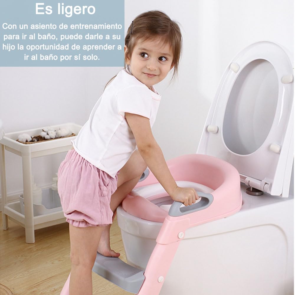 Jiula Asiento de Entrenamiento para Baño con Escalera Antideslizante - Asiento Entrenador para Baño Niño, Taburete Plegable Infantil para Taza, con Acolchonado, Asiento Ergonómico Rosa, A, Cojín Duro