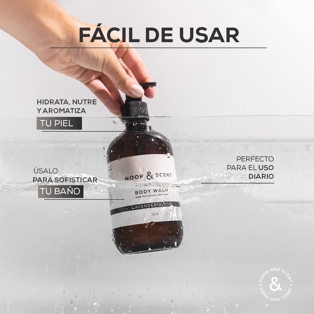 Body Wash Lavanda | 500 ml | Limpieza e Hidratación | Libre de Sulfatos y Parabenos, Vegano, Aceites Esenciales, Aroma Floral Relajante con Notas de Lavanda y Almizcle | Gel de Baño Nook & Scent