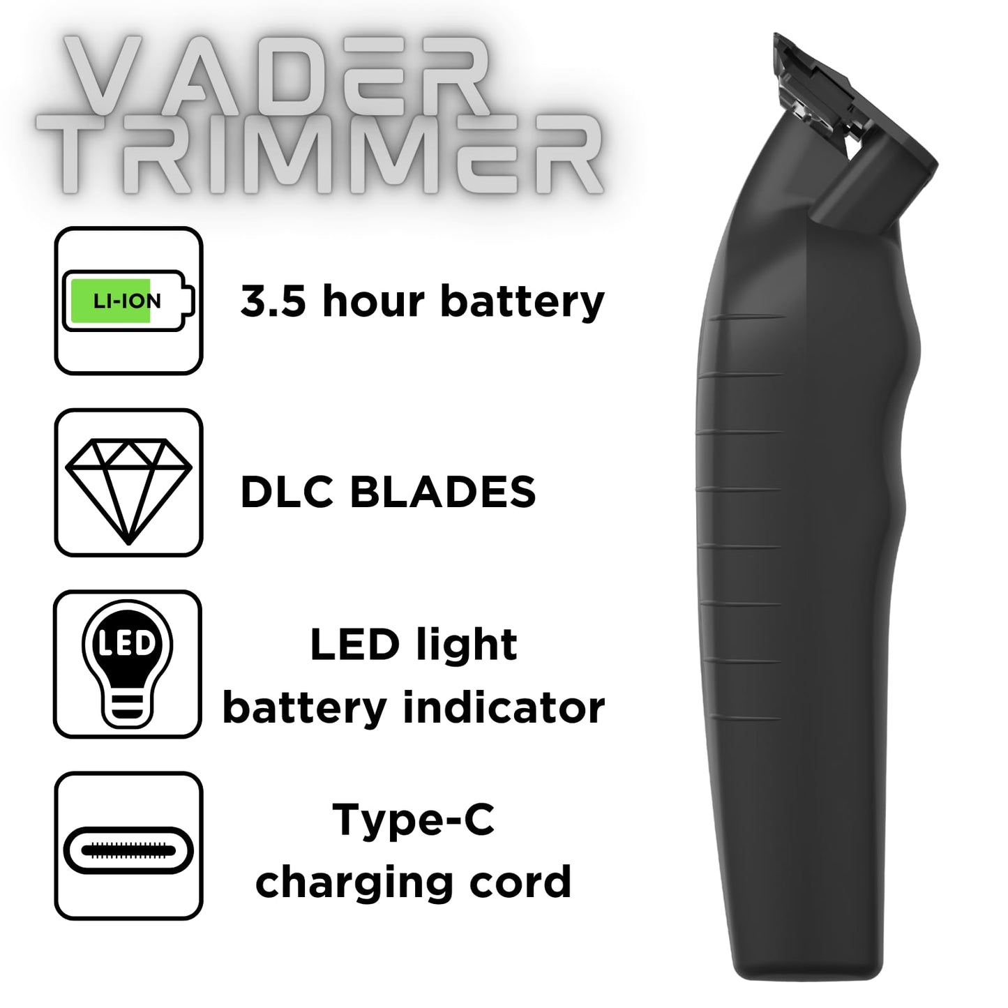 Cortadora Profesional Supreme Trimmer Vader Negra con Cuchilla en T para Barberos