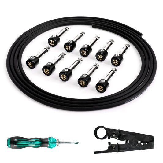GHOSTFIRE Kit de cable pedalera sin soldadura, 6.5 pies, 10 conectores D-sub macho a macho, compatible con bajo, pedales de guitarra eléctrica, amplificadores y efectos rack