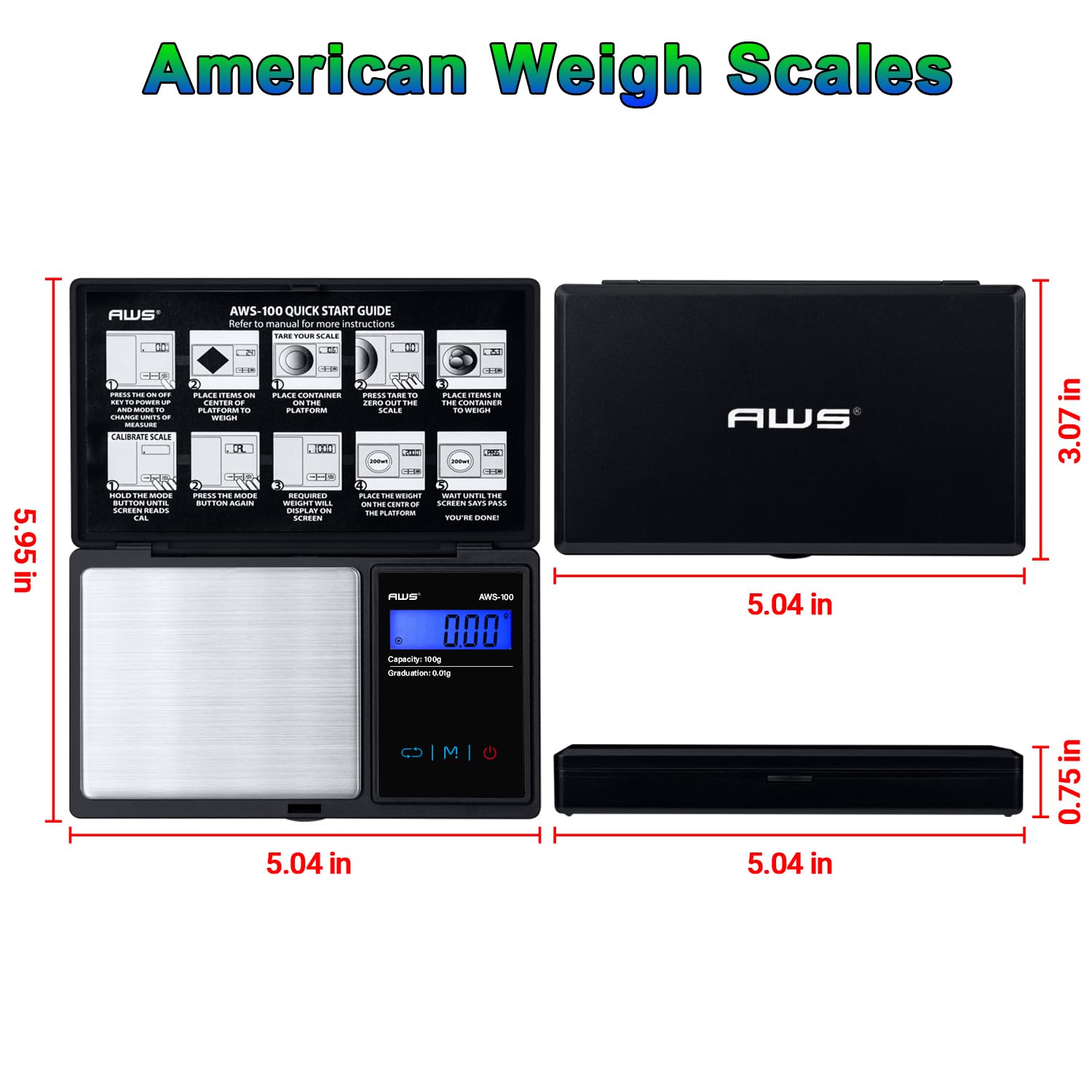 American Weigh Scales Series Báscula de peso digital de bolsillo, peso de calibración incluido 100 g x 0,01 g, (negro),