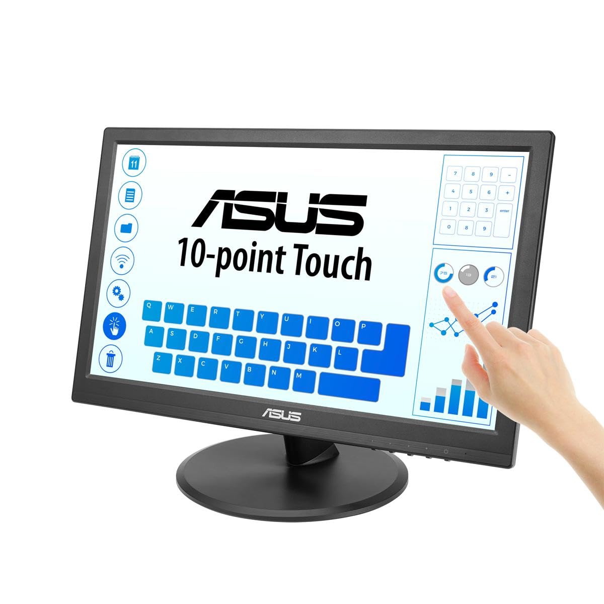 Asus Monitor táctil VT168HR, 15.6 pulgadas, 1366 x 768, táctil de 10 puntos, HDMI, sin parpadeo, Low Blue Light, montaje en pared, tecnología Eye Care