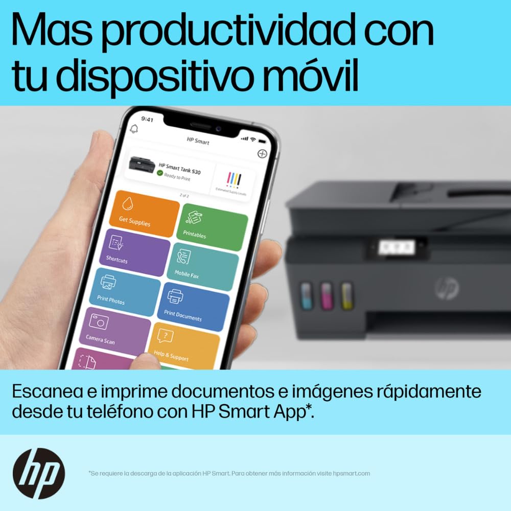 HP Impresora Multifuncional Smart Tank 530, Tinta Continua, Color, Wi-Fi, Dúplex (Doble Cara) Manual, ADF Alimentador Automático, Imprime desde HP Smart App, Impresión, Escaneo, Copiado (4SB24A)