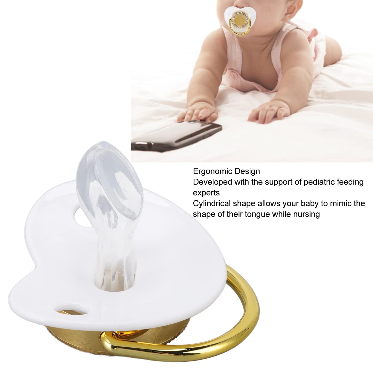 Chupete Decorativo Bling Personalizado para Fotos Bricolaje, Juego de Chupete Lujoso Blanco Ideal para Niña