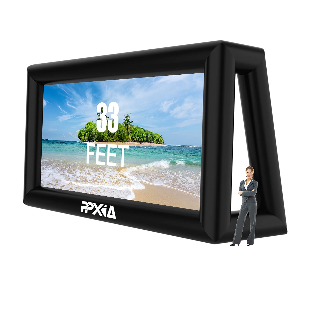 PPXIA - visualización de proyector soplado para exteriores, 33 pies, soporta proyección delantera y trasera, visualización de proyector inflable extragrande con soplador de aire para noches de cine en