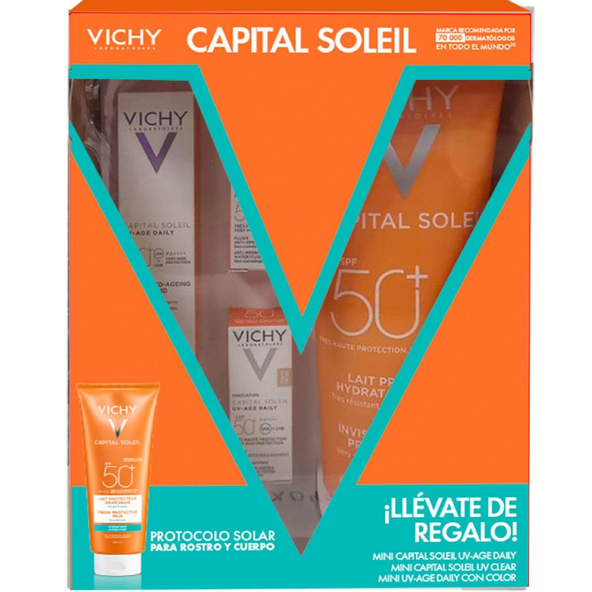 KIT CAPITAL SOLEIL FAMILY CREMA FPS50+ ROSTRO Y CUERPO 300ML+CAPITAL SOLEIL UV AGE DAILY 15ML+CAPITAL SOLEIL UV-CLEAR 3ML+CAPITAL SOLEIL UV-AGE DAILY TEINTE TINTED 3ML.