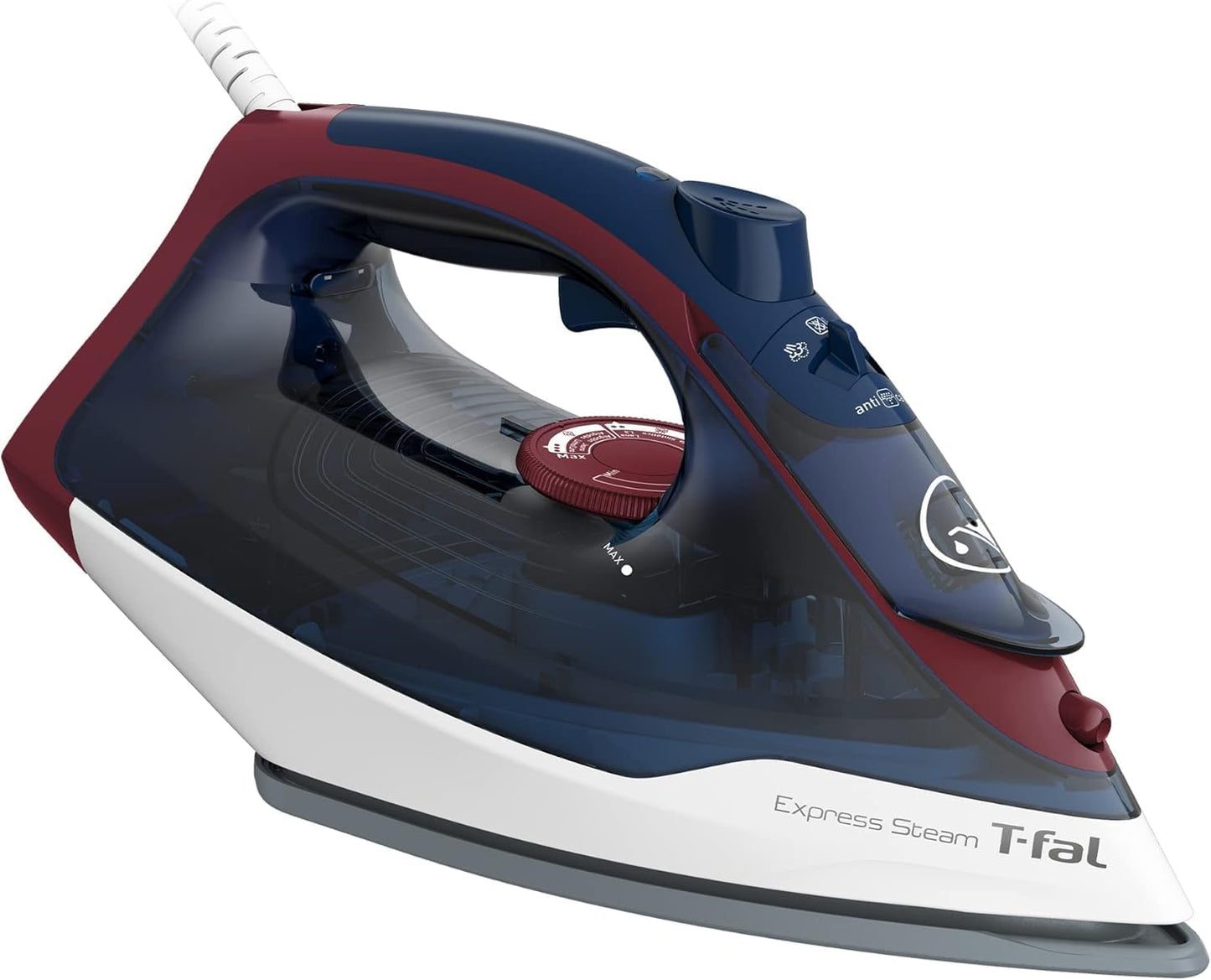 Plancha de Vapor T-FAL Navy Vino Suela de Cerámica True Ceramic Glide Planchado Rápido