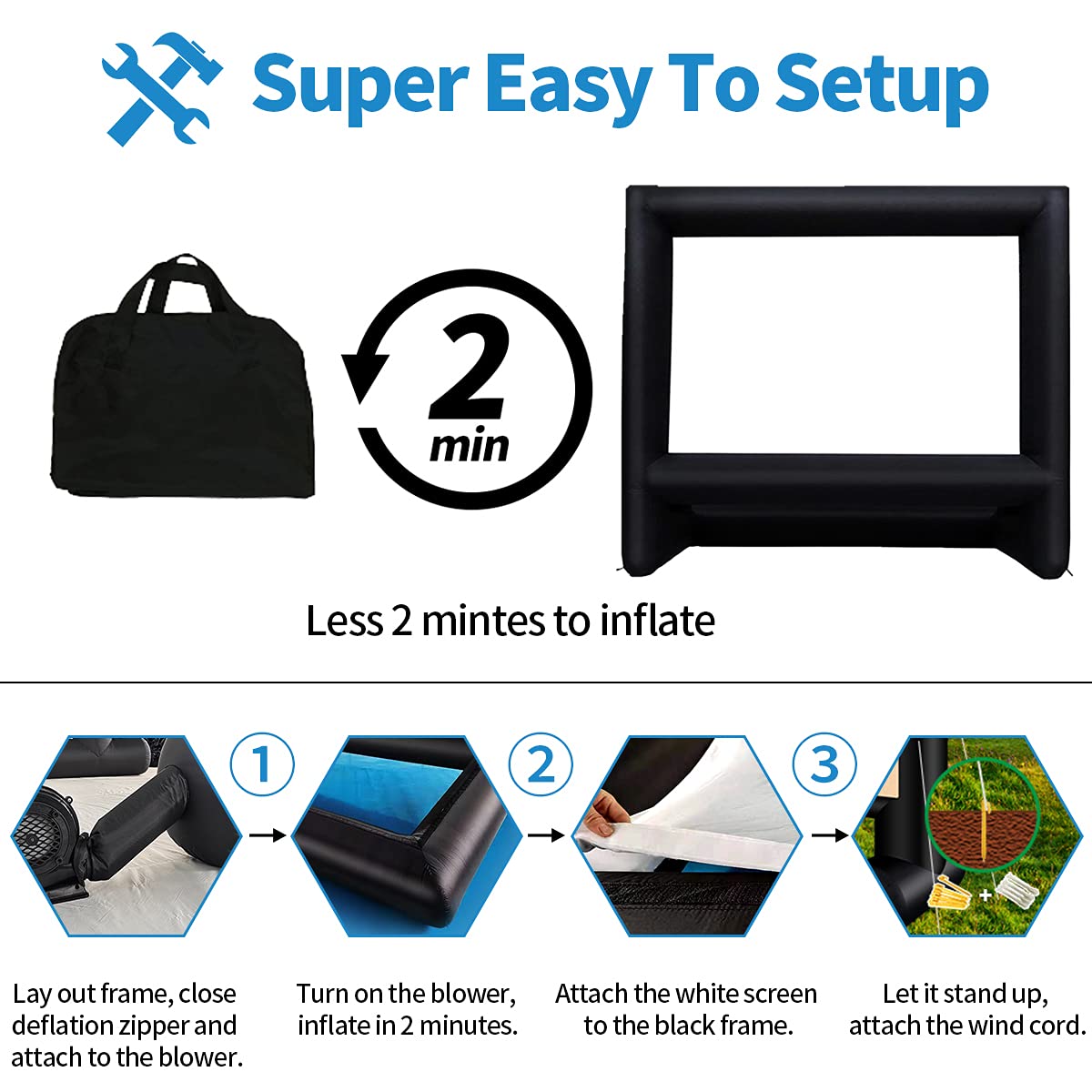 AZXRHWYGS Pantalla de película inflable de 20 pies para cine al aire libre con soplador de bolsa de transporte para proyección delantera y trasera, cine en casa, patio trasero, diversión en la piscina
