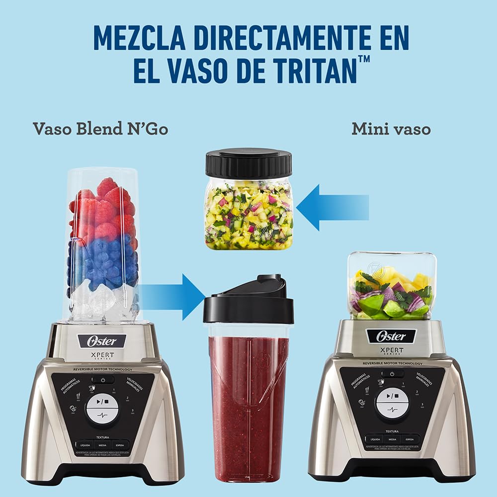 Licuadora Oster Xpert Series Azul con Control de Textura y Accesorios 2 Litros 3 Programas de Velocidad