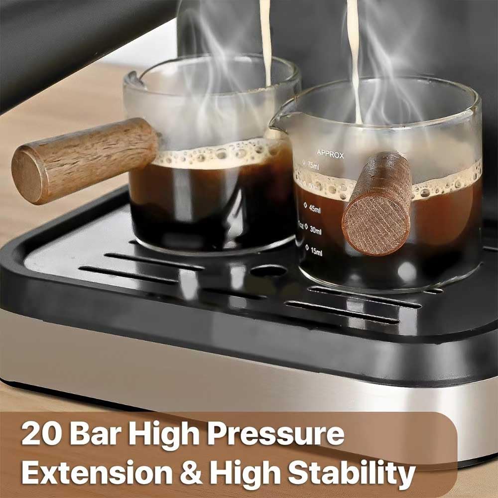 Cafetera Express Automático,850W, Presión 15 Bares, Depósito de 1.8L, Brazo Doble Salida,Superficie Calientatazas, Acabados en Acero Inoxidable
