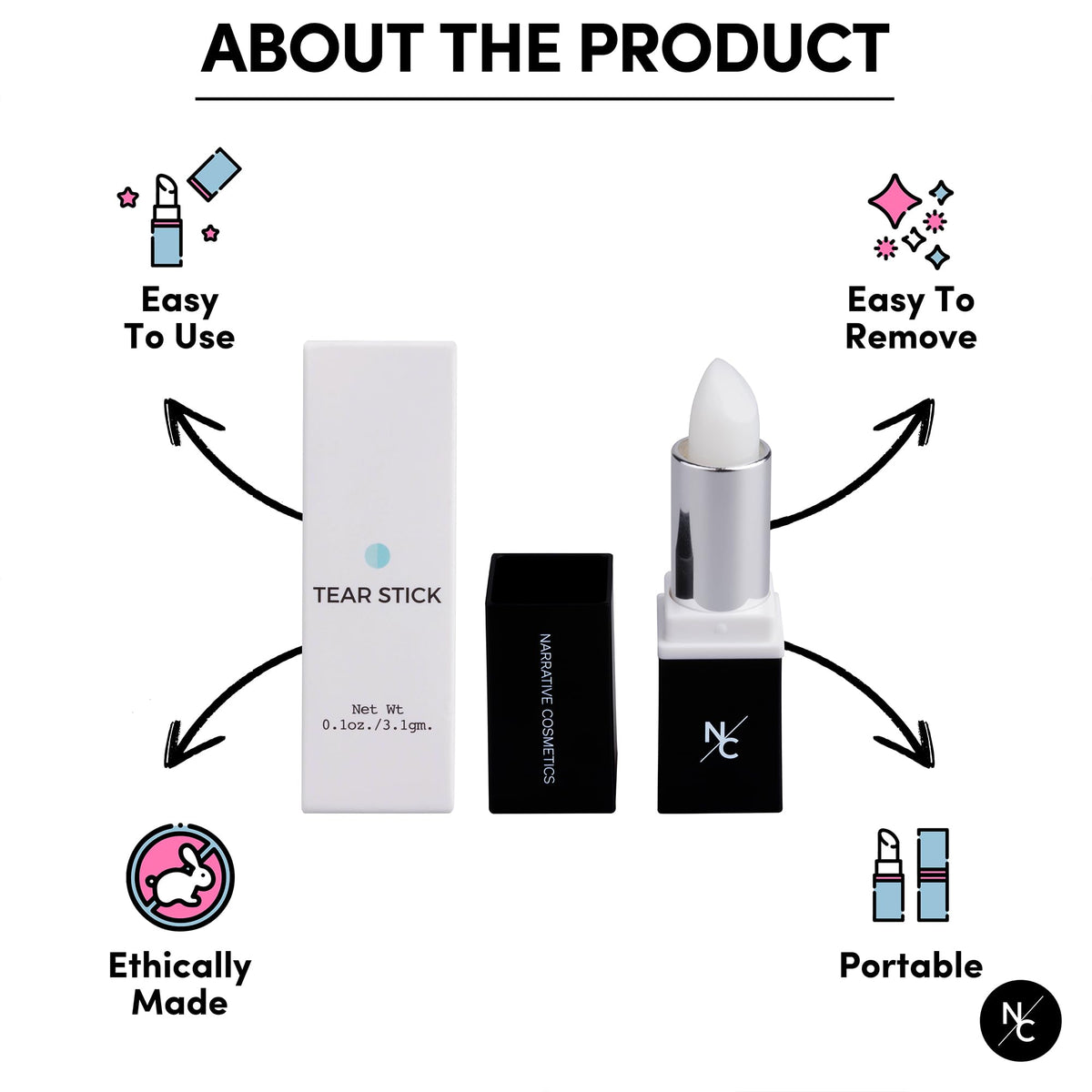 Narrative Cosmetics Lápiz lágrima, cera con infusión de mentol para lágrimas naturales en el taco, maquillaje profesional SFX para cine, teatro, TV, actuación