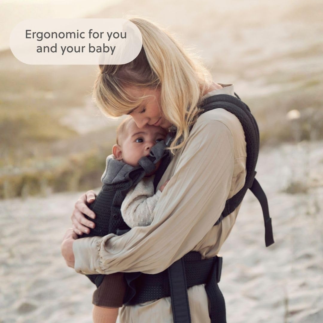 BabyBjörn Canguro Portabebé Harmony, Malla 3D, Negro | Ergonómico, para recién nacidos hasta los 3 años (3.2–15 kg), 4 posiciones, posición de piernas ajustable, suave y cómodo