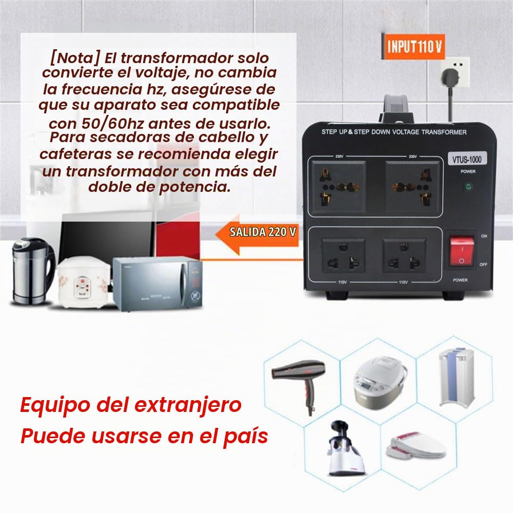 Transformador Convertidor de Voltaje Yinleader Negro 1000W