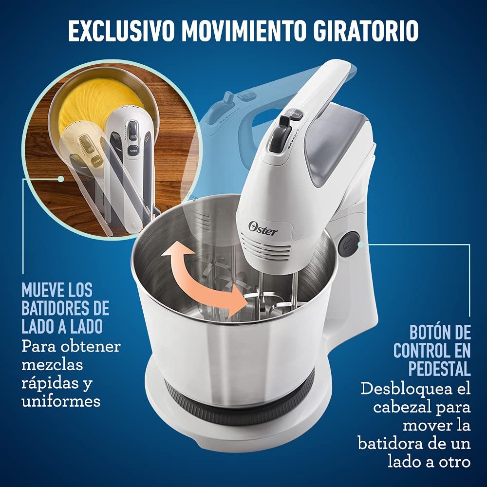 Batidora Mano/Pedestal Oster Blanca con Tazón de Acero
