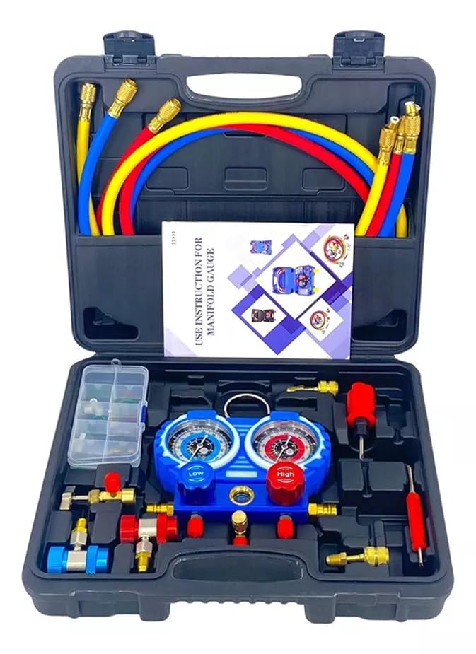 FIXITFAST 4cfm 1/3hp Bomba De Vacío + Manómetro R134a/r22/r410a/r404a Kit de refrigeración con Caja de transporte para HVAC A/C recarga y mantenimiento sin aceite azul