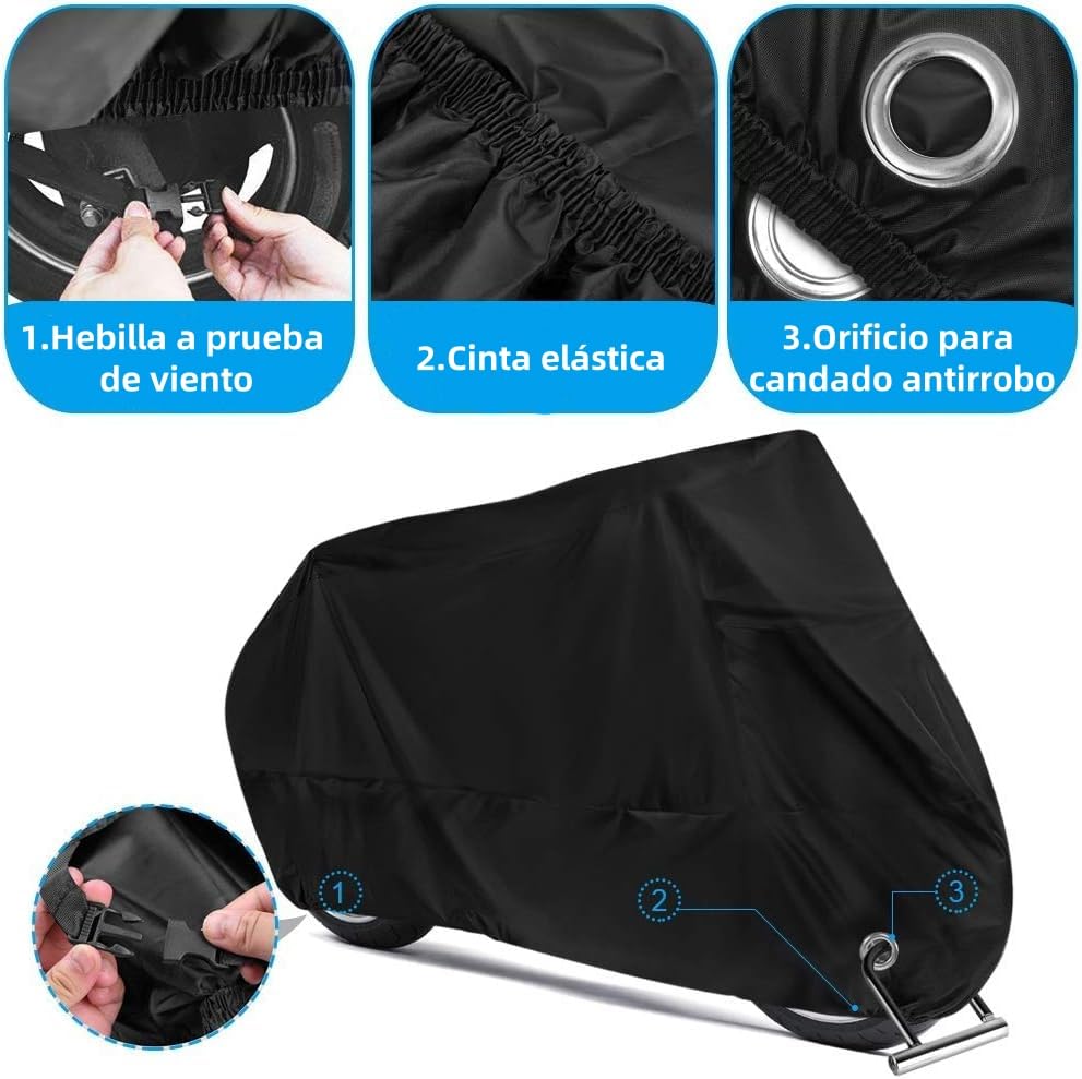 Cubierta Impermeable para Motocicletas PUBAMALL Negro Protección contra Polvo y Clima