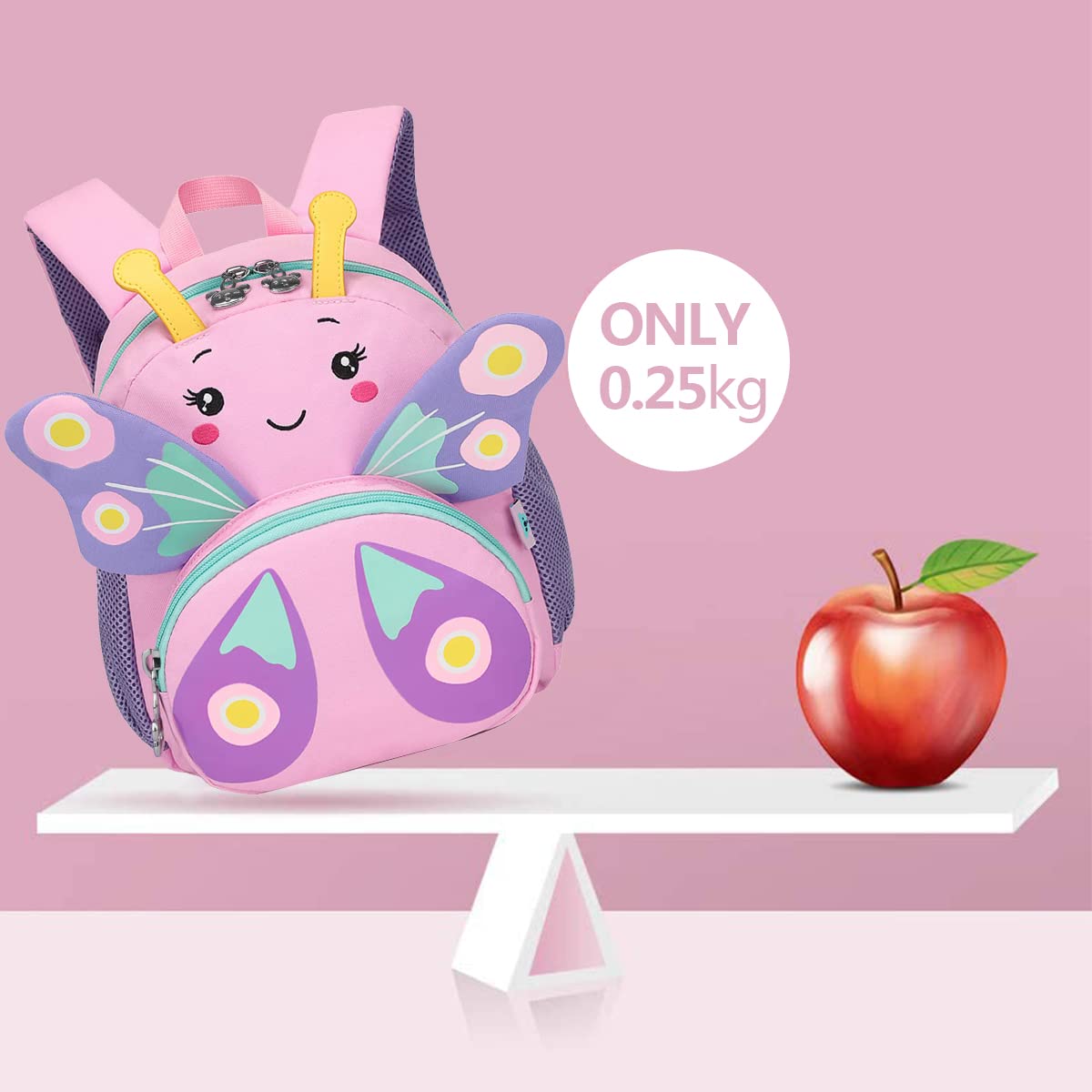 CAMTOP - Mochila para niños pequeños con dibujos animados en 3D, para niñas, niños, viajes, guardería, rosado (Butterfly-pink), 1-4 años, Moderno