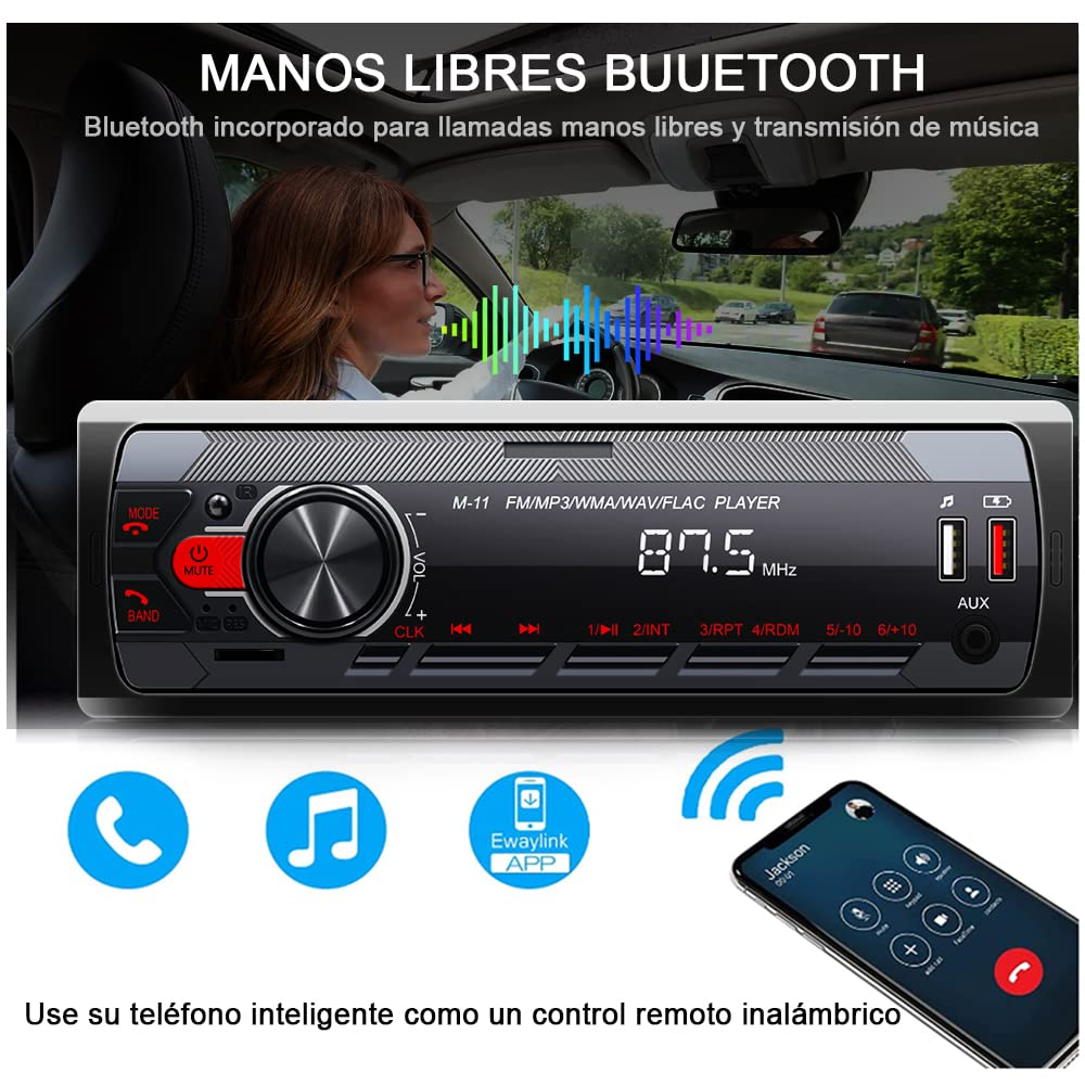 HIMICAR Autoestereo Reproductor Estereo para Automovil MP3, Control por Voz, Dual USB Apoyar AUX/TF/Disco U/FM Bluetooth Estereos con Tarjeta, Llamada Bluetooth + Control Remoto FM