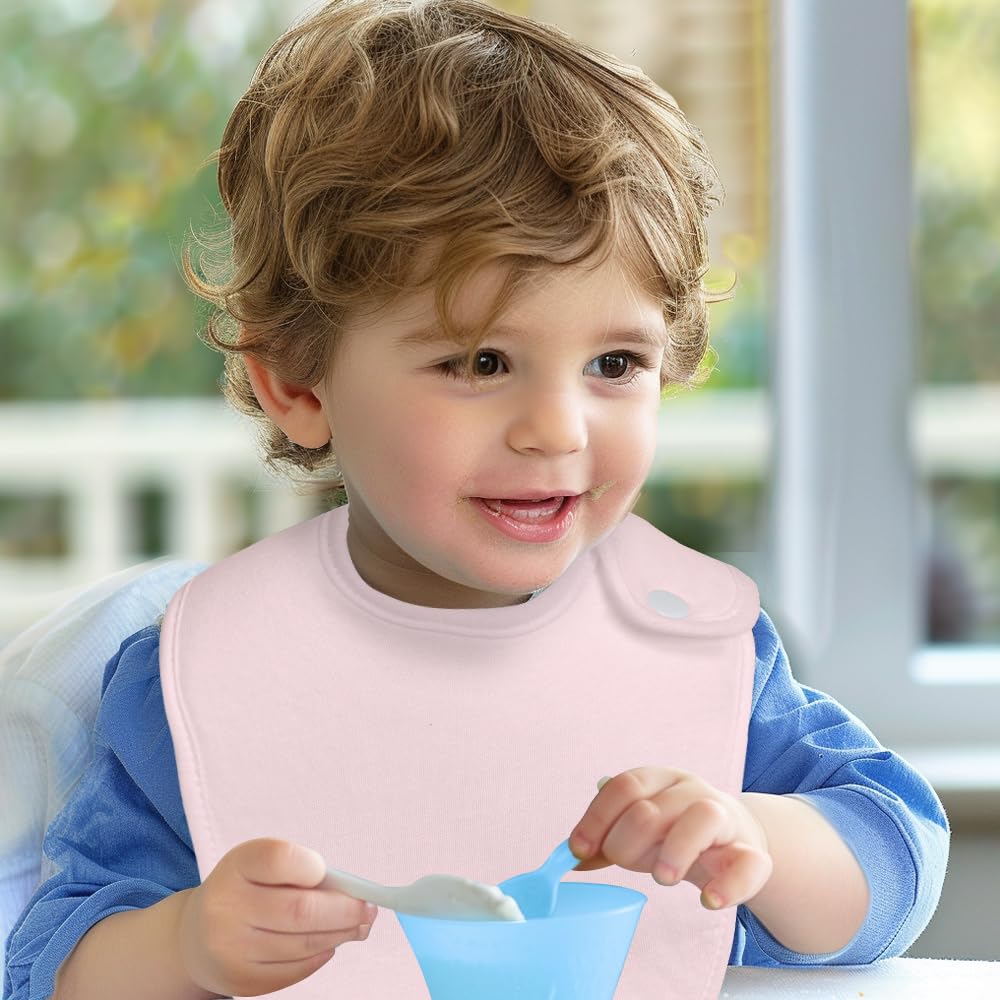lazyrhino - Paquete de 8 baberos unisex ajustables con broches de presión ultra suaves y absorbentes para la dentición para niños y niñas (rosa)