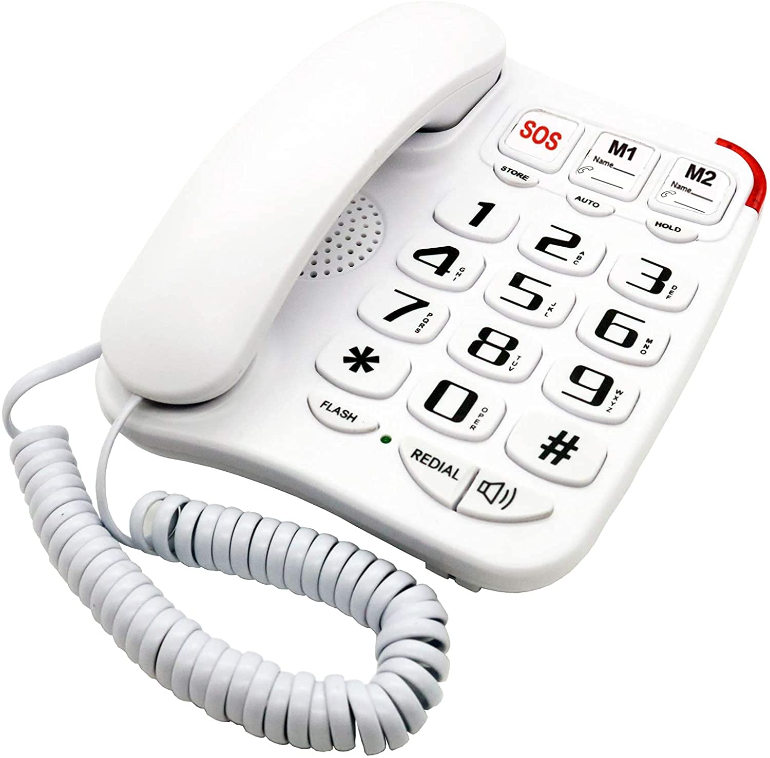 JeKaVis J-P45 Teléfono con cable con botón grande y altavoz alto, teléfonos Land Line compatible con audífonos para personas mayores, soporte de marcación rápida/montaje en pared