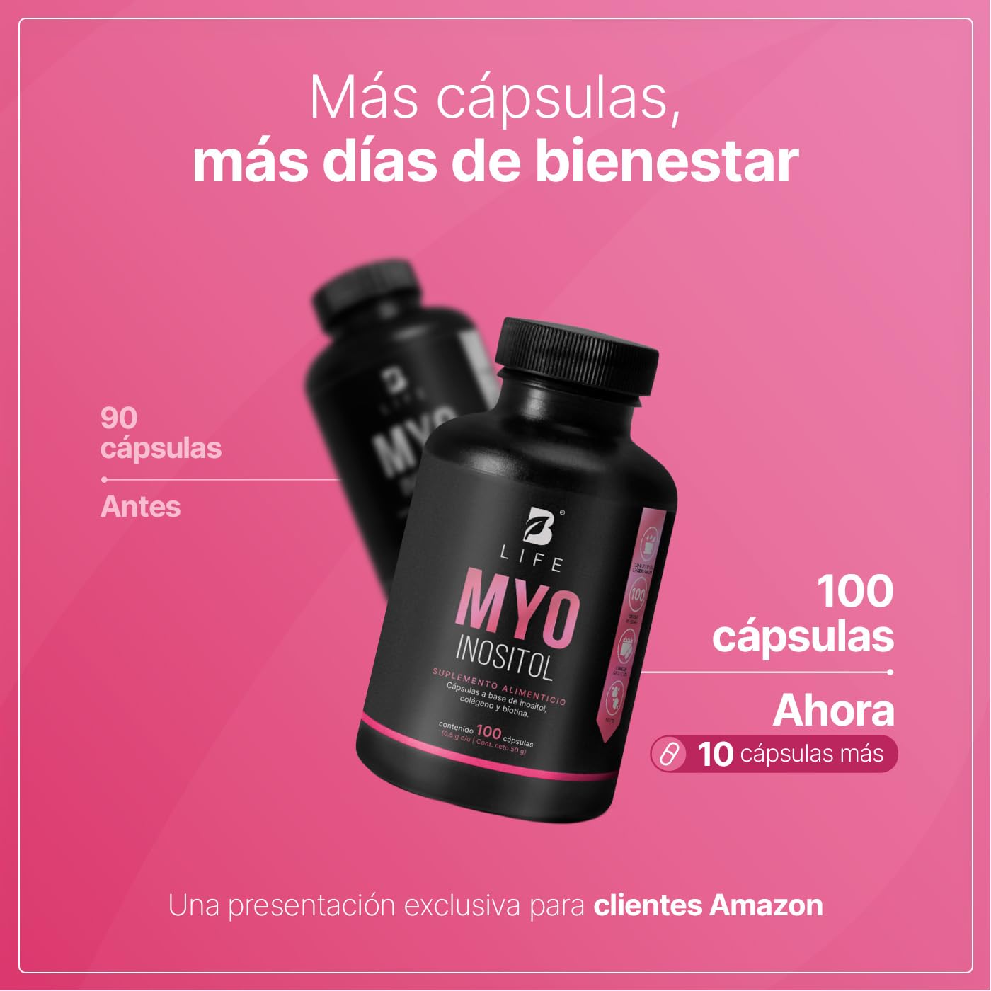 B Life | Inositol de 100 Cápsulas de 500 mg | Ingredientes naturales | Myo Inositol.