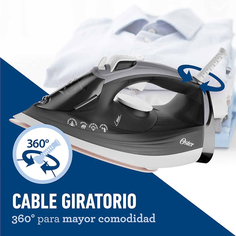 Plancha de Vapor Oster Blanco Negro Suela Grande de Cerámica 35% más Vapor