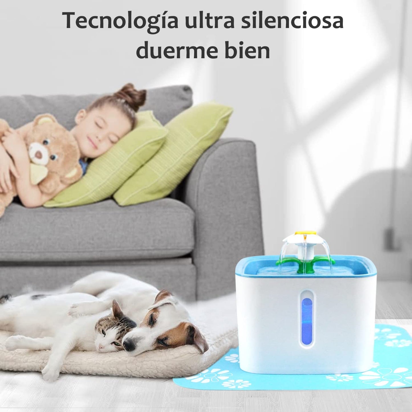 KAMYSEN 84.5OZ/2.5L Bebedero Chico para Gato，Mini Filtro de Fuente, Minifuente de Agua，Flower Water Fountain con 1 filtros de carbón de Intercambio，Proporciona Agua filtrada Fresca para su Mascota