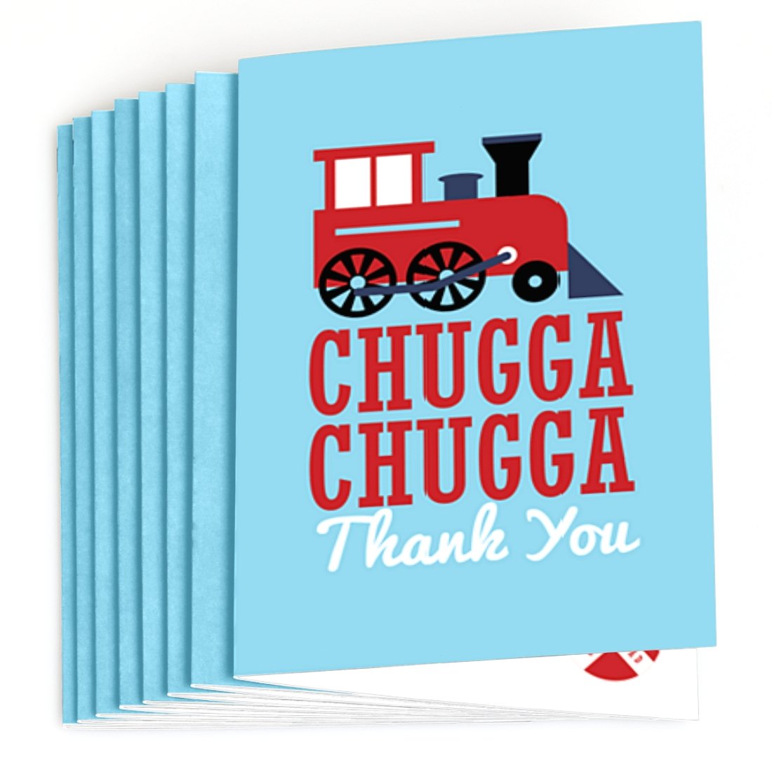 Big Dot of Happiness Railroad Party Crossing - Tren de vapor para fiesta de cumpleaños o baby shower tarjetas de agradecimiento (8 unidades)