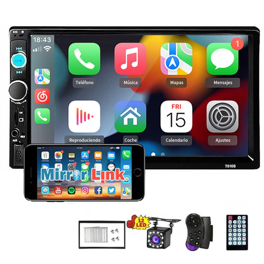 FINYQBET Estéreo para Automóvil Pantalla Táctil Capacitiva de 7 Pulgada Autoestéreos para Carro con Cámara Trasera de 12 LED Bluetooth Reproductor MP5 Soporte Enlace de Espejo Radio FM
