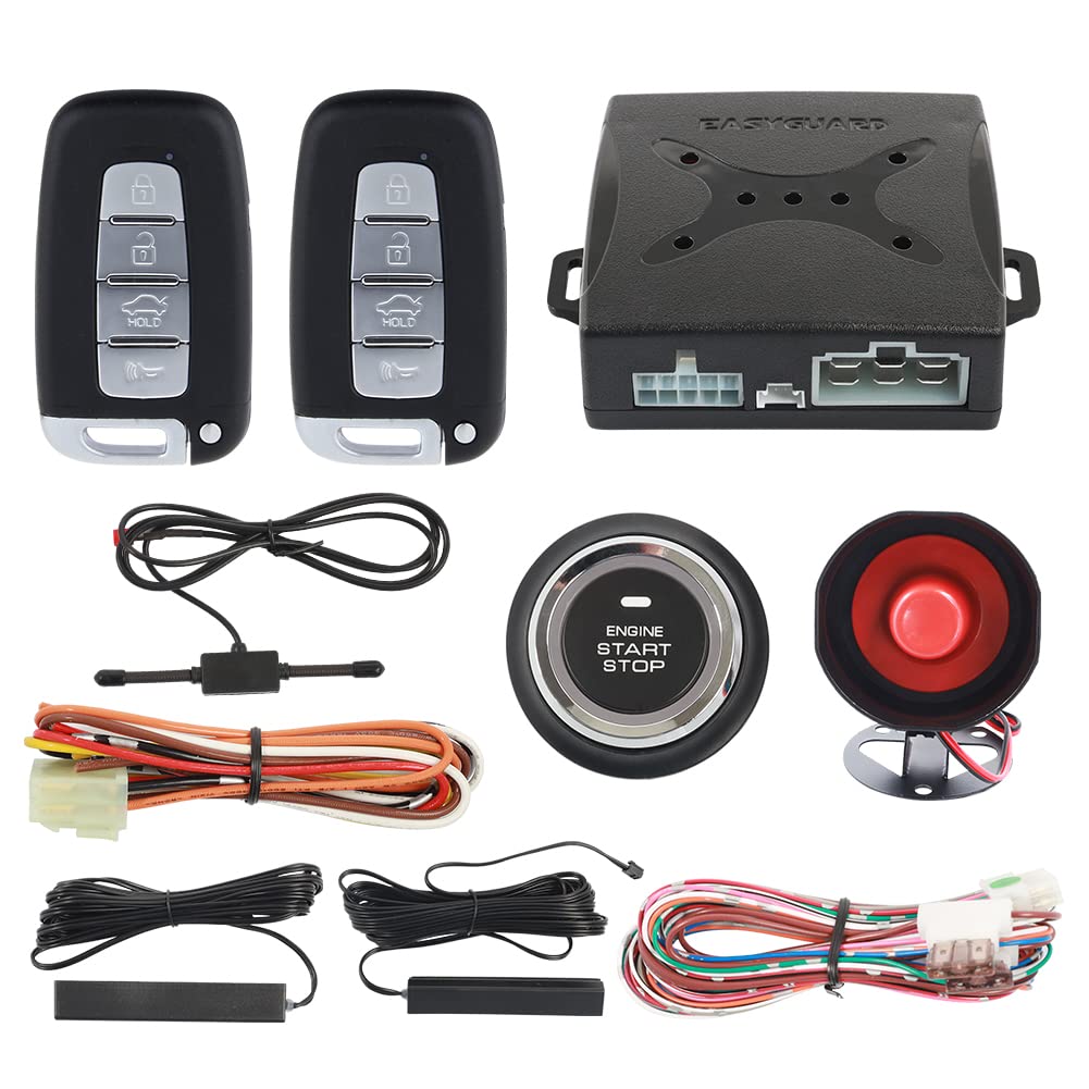 Sistema de Alarma para Autos Easyguard EC003N-K Negro con Arranque Remoto y Entrada Sin Llave Universal para la Mayoría de Vehículos dc12v