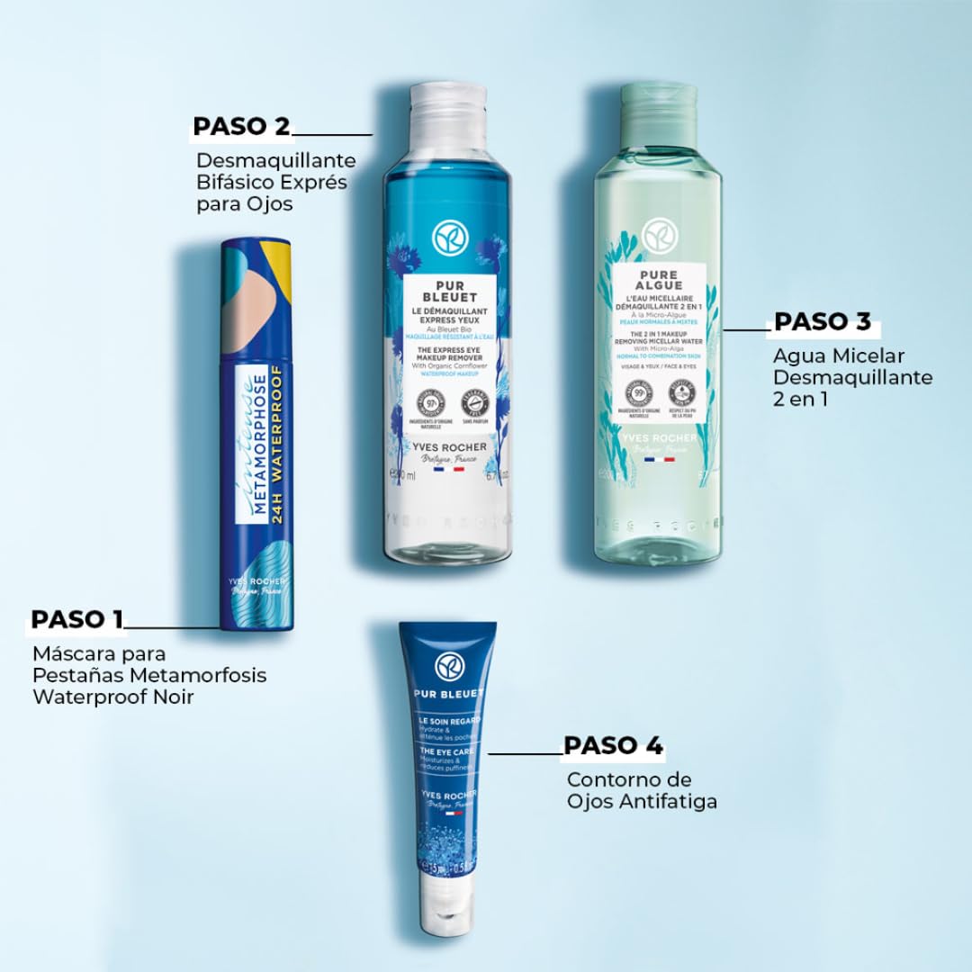 YVES ROCHER 2 PACK Pur Bleuet Desmaquillante Bifásico Para Ojos - Fórmula Bifásica con Aciano Bio - Elimina Maquillaje Waterproof - Respeta PH de la piel - Sin Perfume - (200 Ml C/U)
