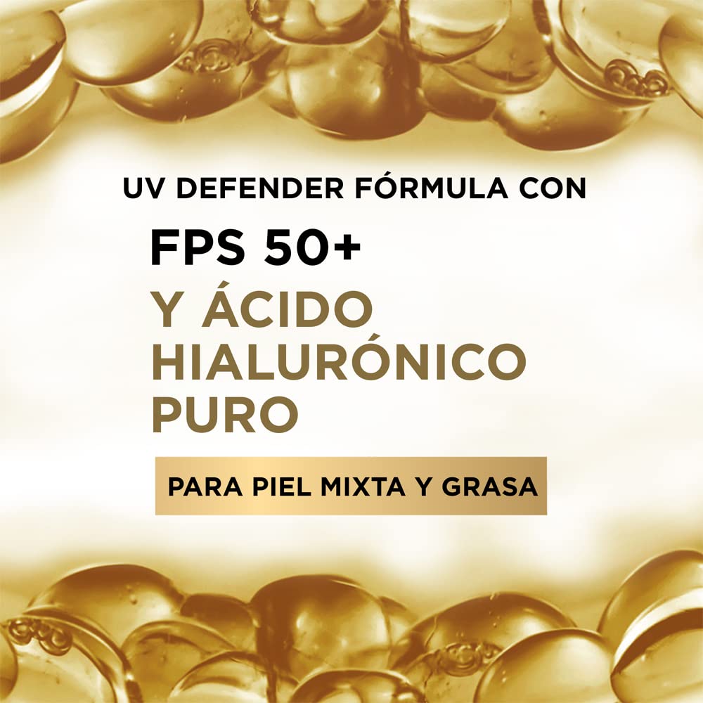 L'Oréal Paris Protector Solar Diario Anti-Brillo FPS50+ UV Defender Tono Medio, 40ml + Crema antiarrugas de día Revitalift L'Oréal Paris, 50 ml