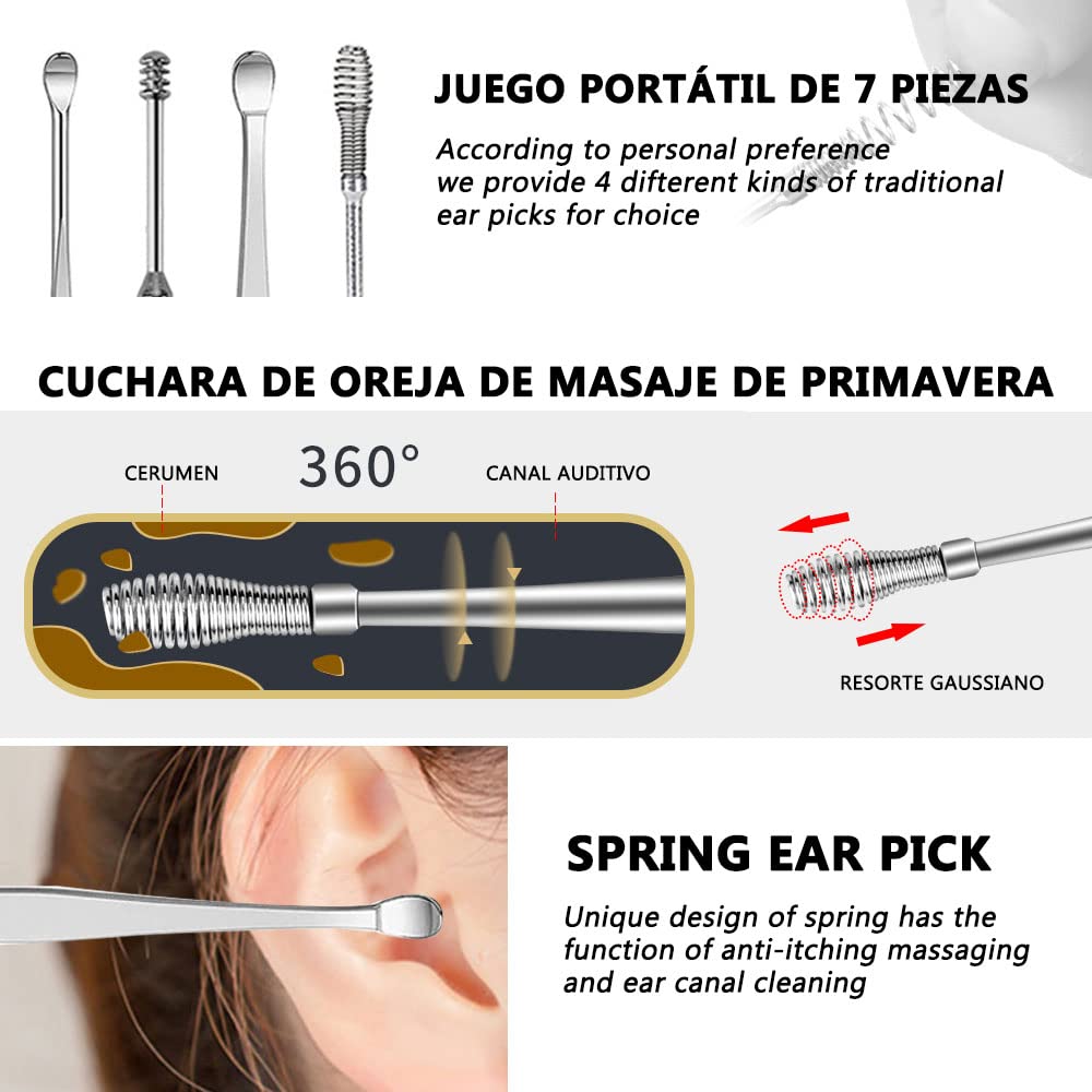 Kit de eliminación de cera del oído,limpiador de oídos,juego de cucharas para orejas,Hermosas y compactas, fáciles de limpiar, herramientas para el cuidado de los oídos fáciles de usar.