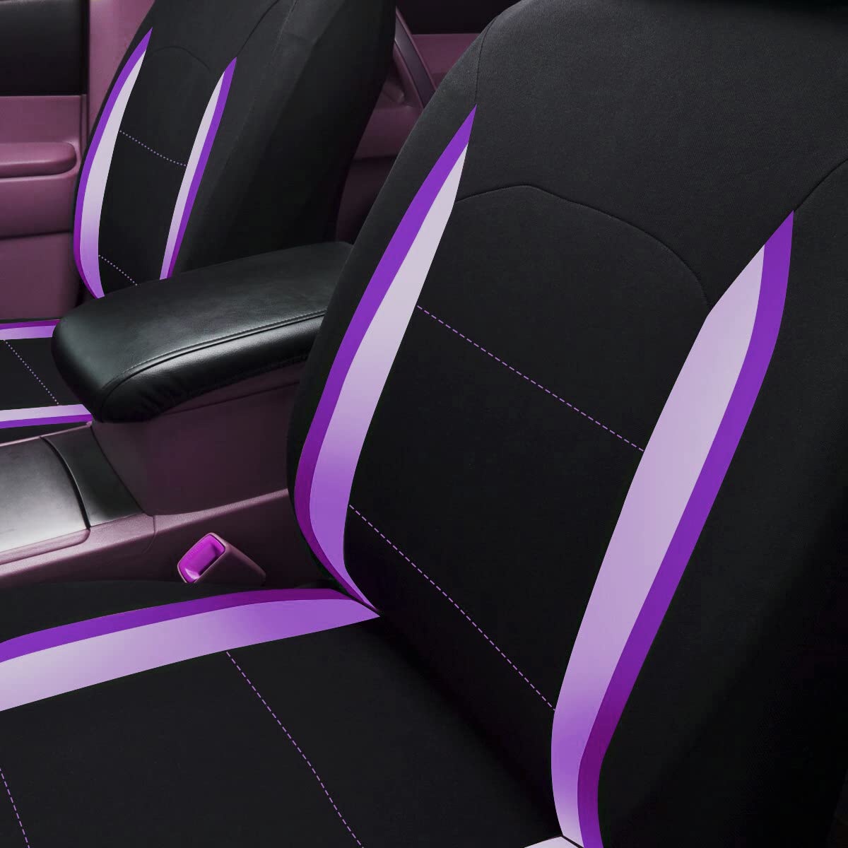 Flying Banner Fundas de Asiento de Coche para Asientos Delanteros y Traseros de poliéster, fáciles instalaciones, Banco Trasero Dividido, (Juego Completo, Respaldo bajo, Negro Morado de Doble Tono)