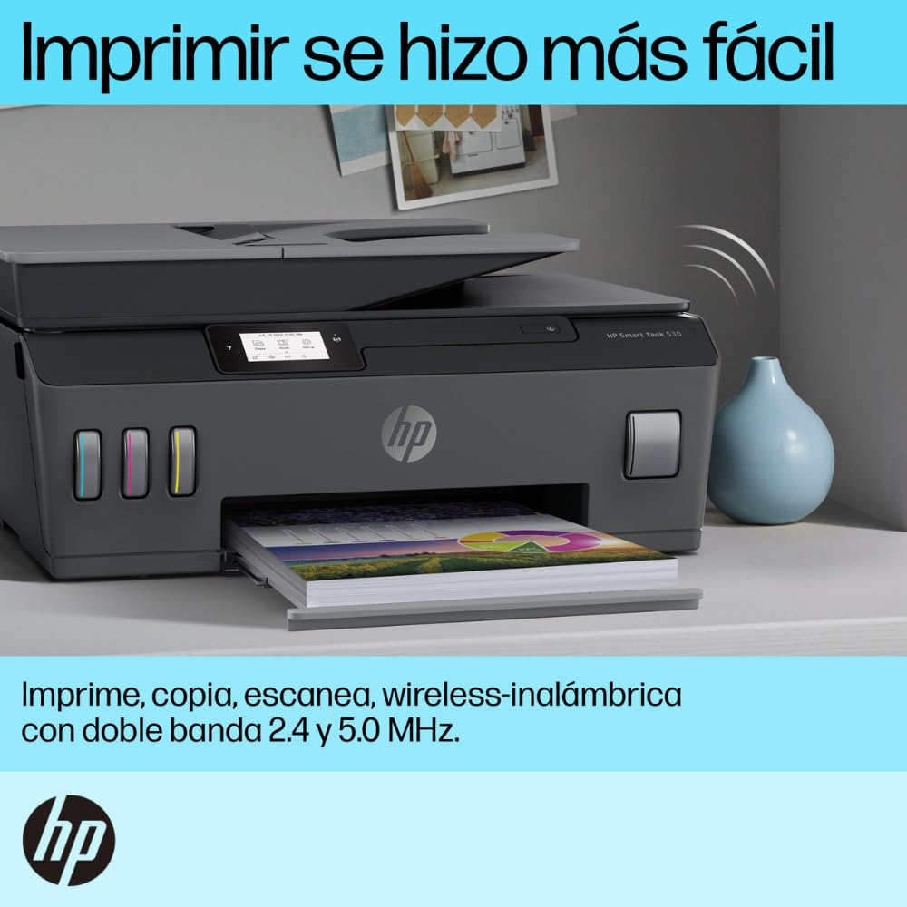 HP Impresora Multifuncional Smart Tank 530, Tinta Continua, Color, Wi-Fi, Dúplex (Doble Cara) Manual, ADF Alimentador Automático, Imprime desde HP Smart App, Impresión, Escaneo, Copiado (4SB24A)