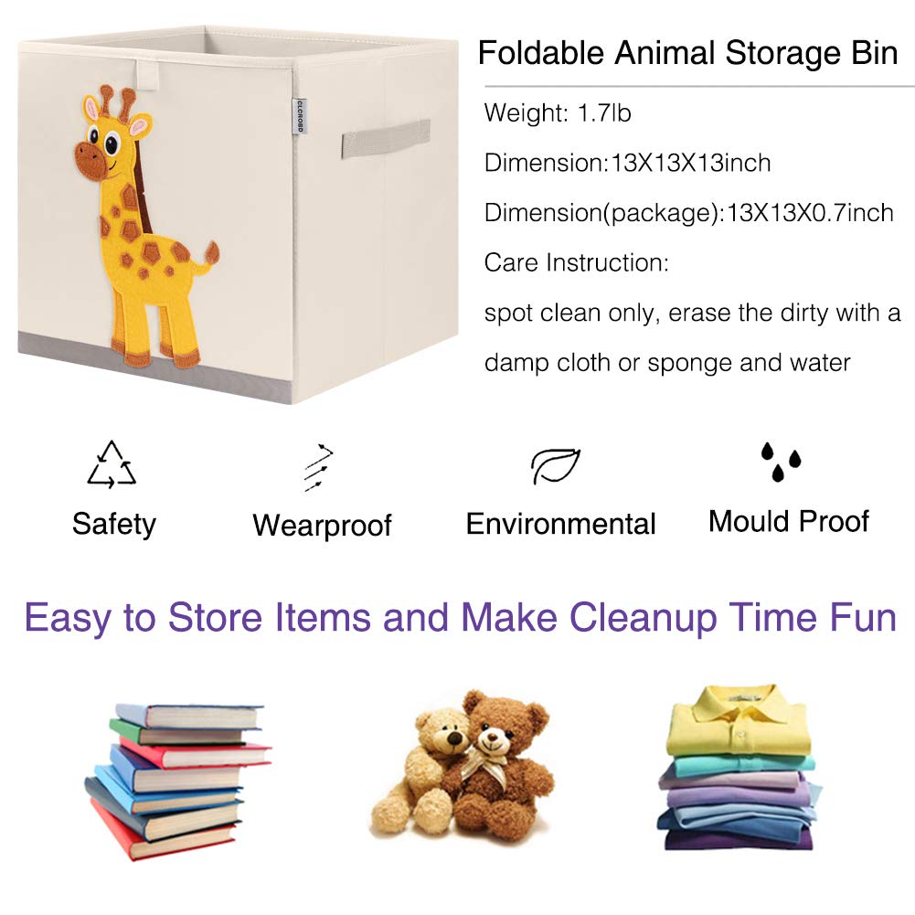 CLCROBD - Contenedores de almacenamiento de cubo animal plegables de tela, caja/cofre/organizador de juguetes para guardería de niños, 33 cm (jirafa elegante)