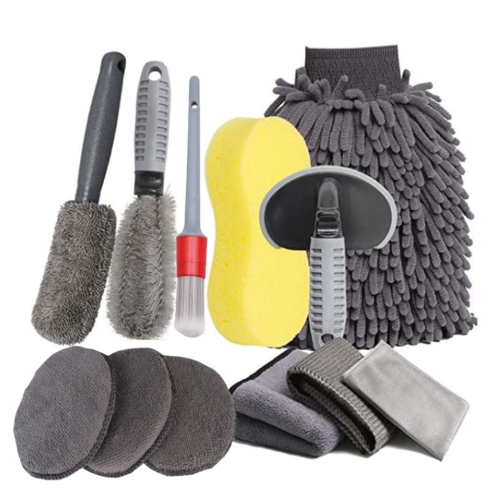Kit de Limpieza para Auto 12 Piezas con Cepillo para Rueda y Guantes de Microfibra