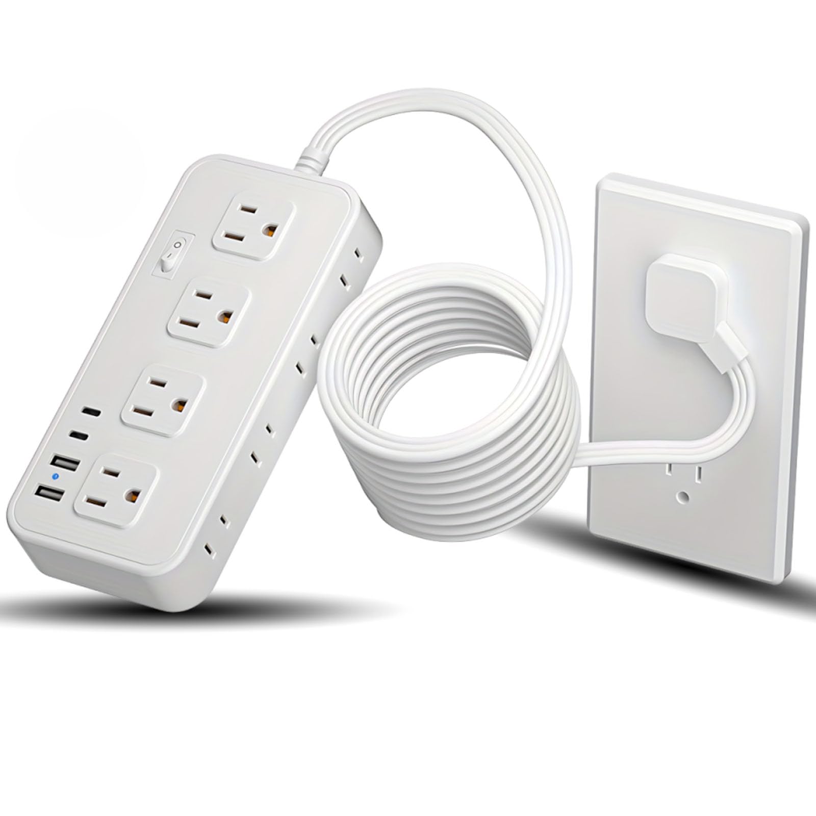 Multicontacto SSOUILI Multifunional Blanco con Protector de Sobretensión para Oficina en Casa