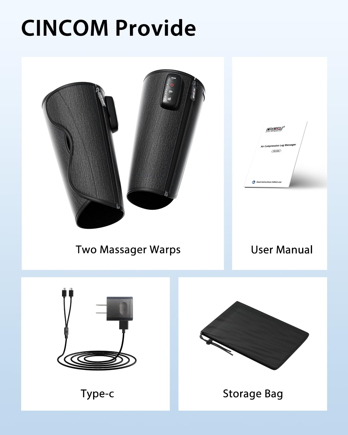 CINCOM Masajeador de piernas recargable, masajeador inalámbrico de compresión de aire para circulación y relajación muscular (un par)