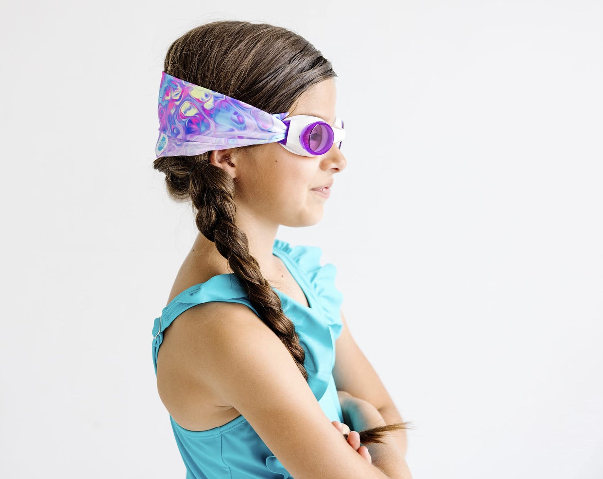 Goggles Natación Splash Place Pastel Swirl con Correa de Tela para Niños y Adultos