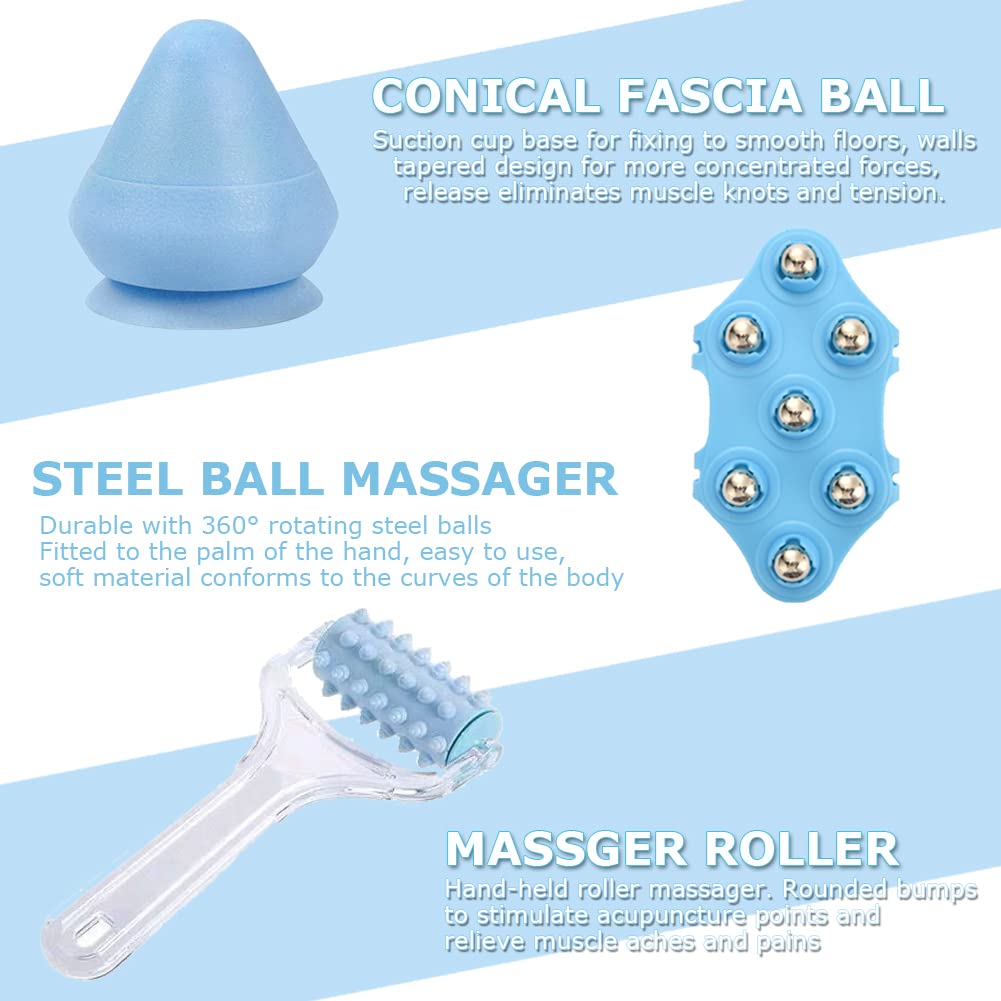 Rodillo de Bola de Masaje Kit 7 en 1 para Pies Fascitis Plantar Músculo Espalda Nalgas y Brazos Reducción del Estrés