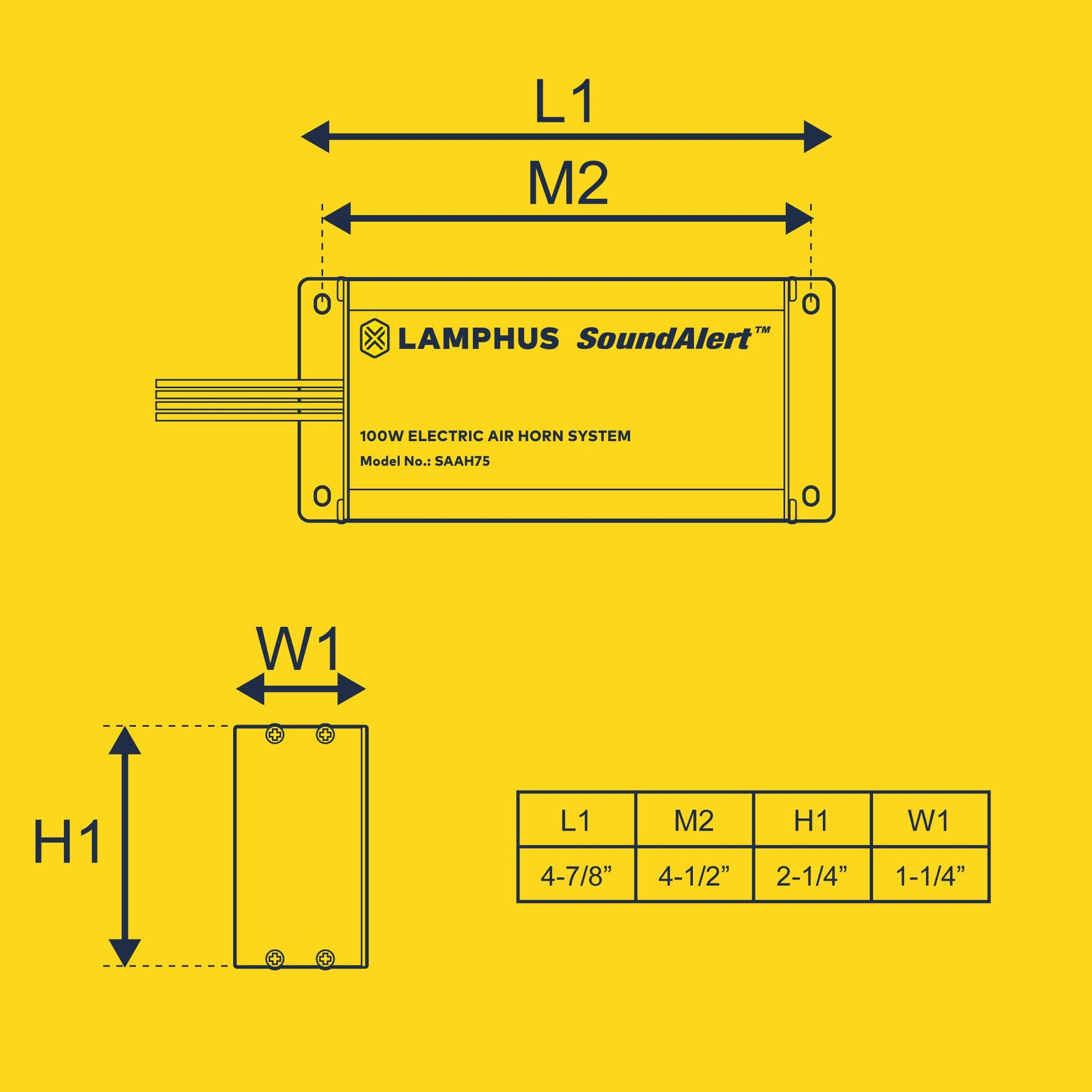 LAMPHUS SoundAlert - Kit de amplificador de bocina de aire de policía de 100 W [altavoz delgado de 118-124 dB] [Control manual o bybas] [Fusible de 10 A protegido] Bocina de aire electrónica para