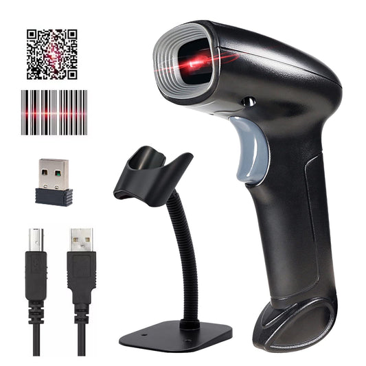 Escáner de Código de Barras Inalámbrico y Alámbrico con USB para Puntos de Venta con Soporte