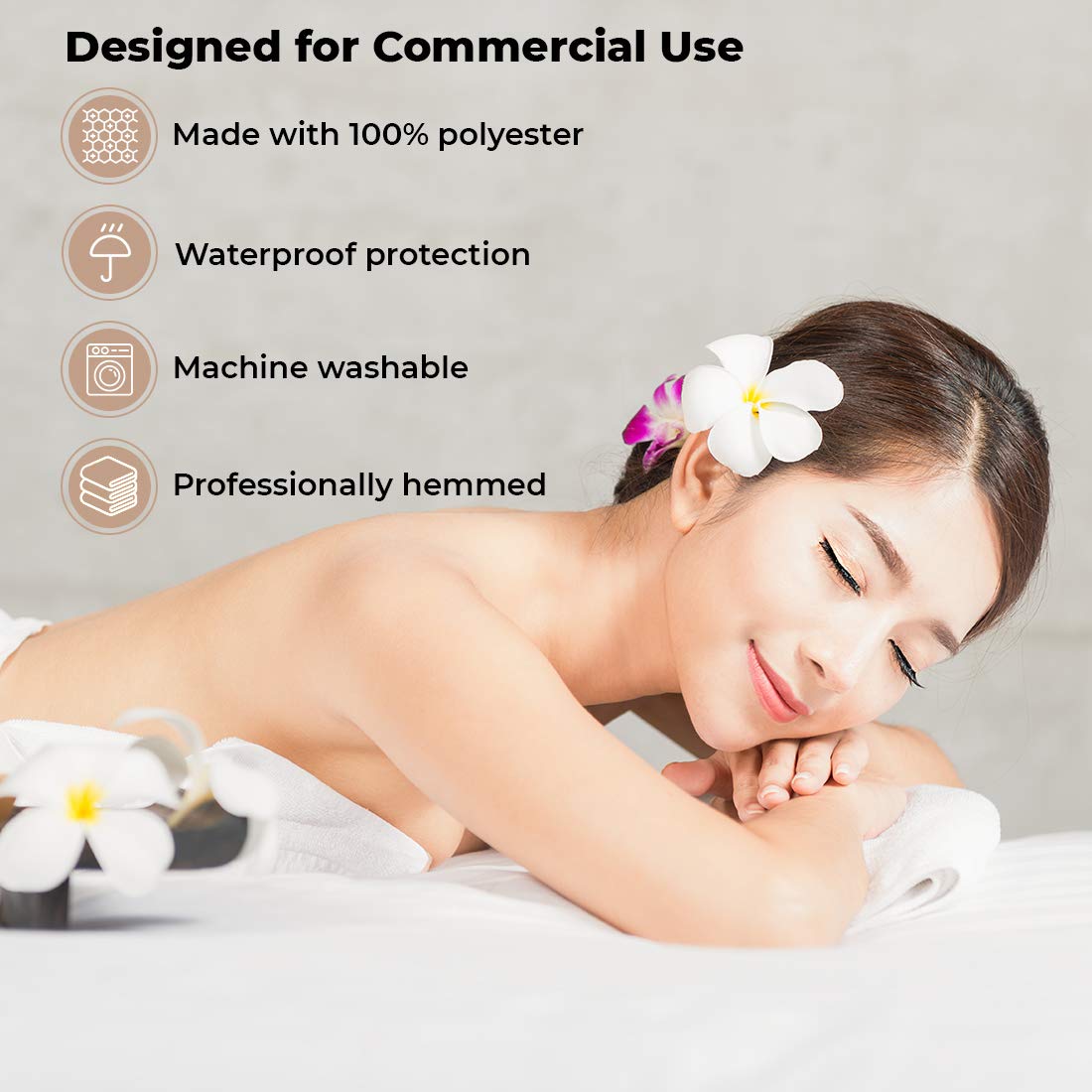 ForPro - Juego de sábanas de masaje para tratamiento de spa, impermeable, color blanco, lavable a máquina, para mesas de masaje, incluye sábana bajera de masaje y funda de reposo facial