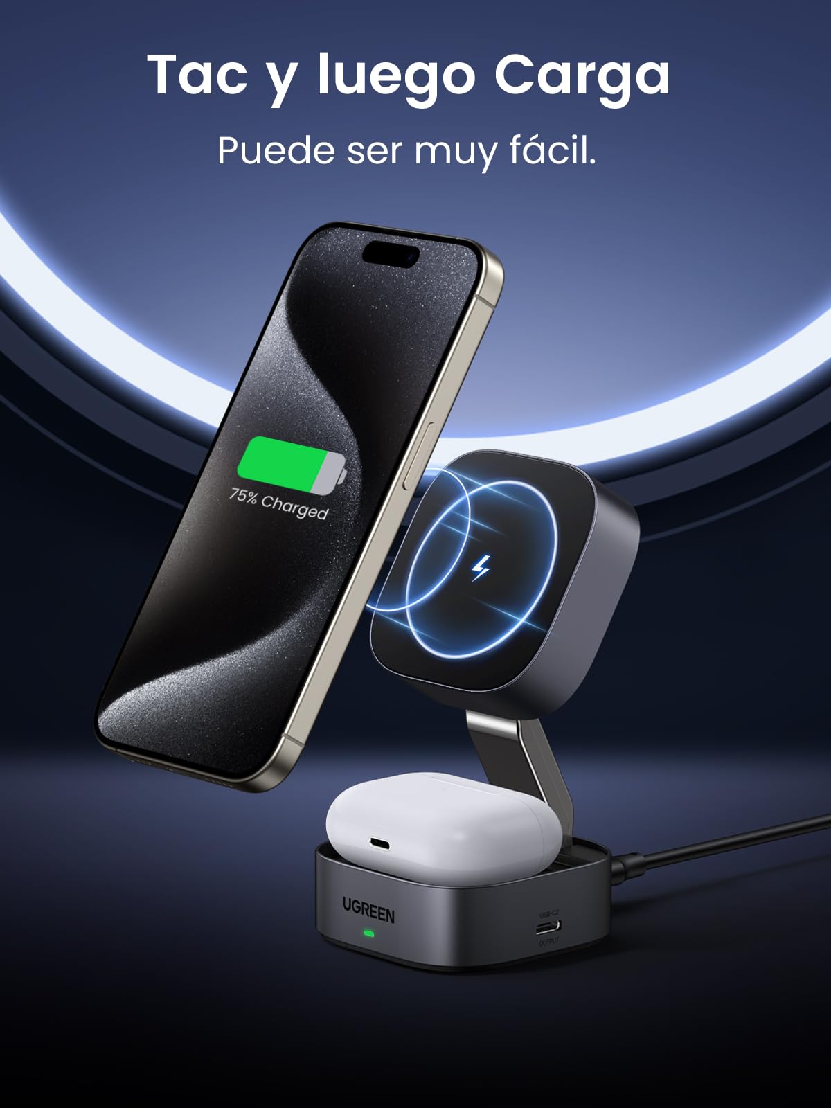 Cargador Inalámbrico Plegable UGREEN Magnética con Carga Rápida Qi para iPhone y AirPods